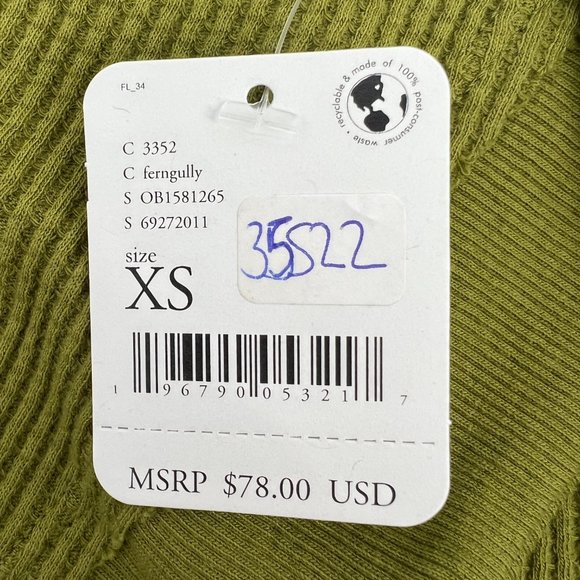 Free People Women's Santa Clara V-Neck Pullover Thermal Top Green XSmall NWT - Picture 6 of 6